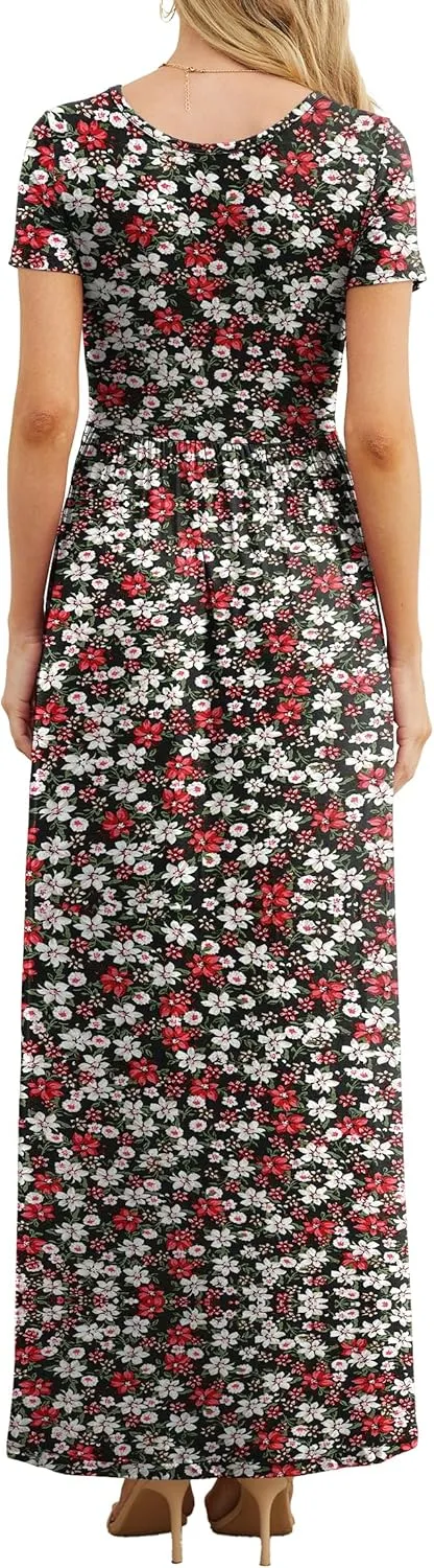 GRECERELLE Women's Short Sleeve Maxi Dresses Casual Long Dresses with Pockets