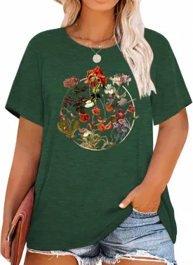 HDLTE Plus Size Womens Country Shirts Funny Western Graphic Tees Short Sleeve Flower Tops Blouses Casual Summer T-Shirt