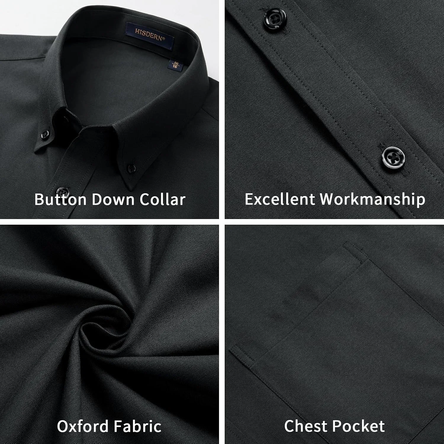 HISDERN Mens Dress Shirts Short Sleeve Button Down Casual Shirt Business Oxford Collar Formal Shirt with Pocket for Men