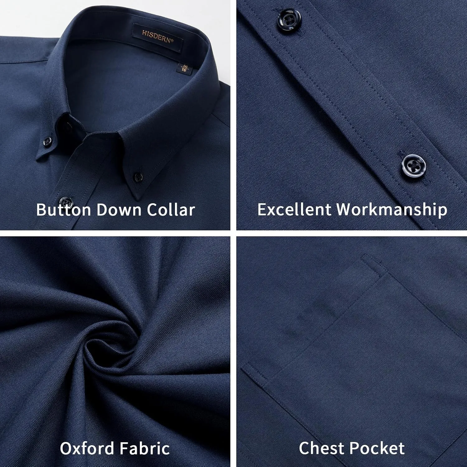 HISDERN Mens Dress Shirts Short Sleeve Button Down Casual Shirt Business Oxford Collar Formal Shirt with Pocket for Men