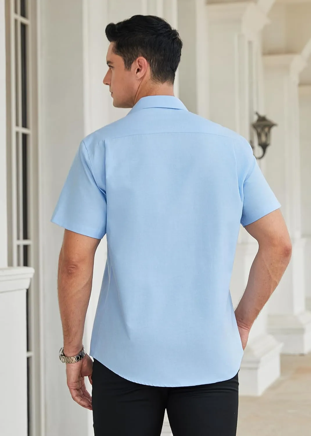 HISDERN Mens Dress Shirts Short Sleeve Button Down Casual Shirt Business Oxford Collar Formal Shirt with Pocket for Men