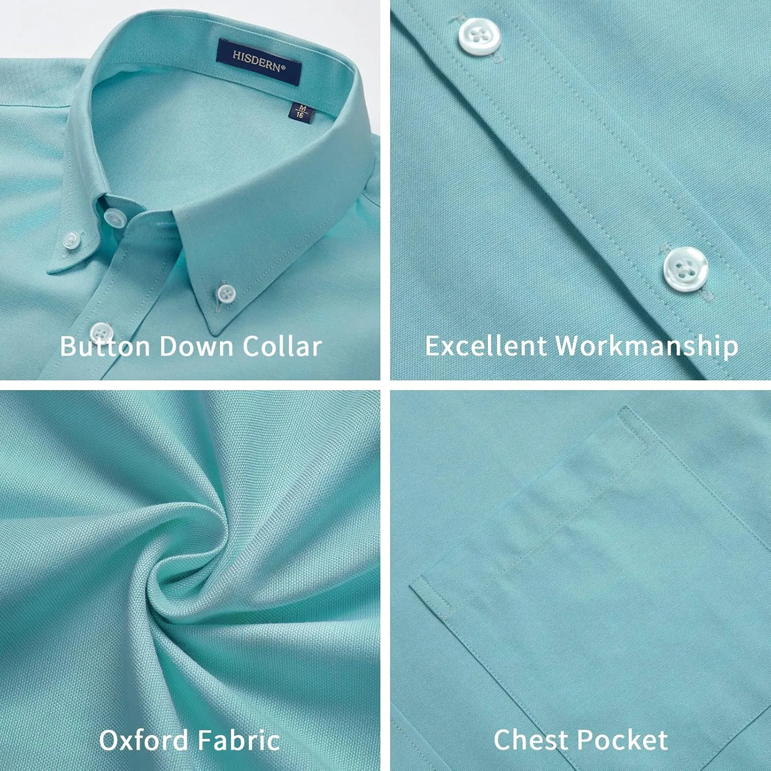 HISDERN Mens Dress Shirts Short Sleeve Button Down Casual Shirt Business Oxford Collar Formal Shirt with Pocket for Men