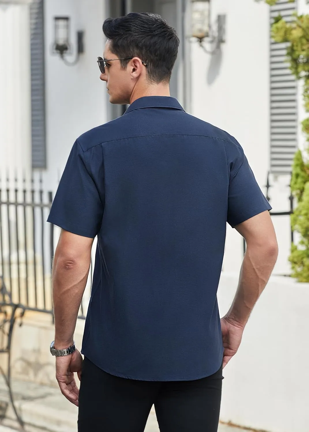 HISDERN Mens Dress Shirts Short Sleeve Button Down Casual Shirt Business Oxford Collar Formal Shirt with Pocket for Men