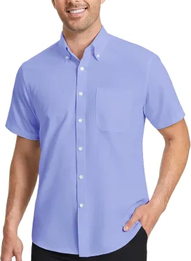 HISDERN Mens Dress Shirts Short Sleeve Button Down Casual Shirt Business Oxford Collar Formal Shirt with Pocket for Men