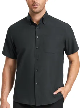 HISDERN Mens Dress Shirts Short Sleeve Button Down Casual Shirt Business Oxford Collar Formal Shirt with Pocket for Men
