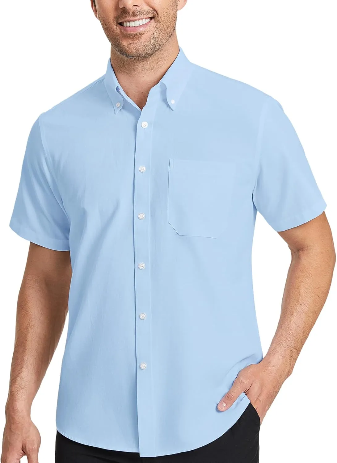 HISDERN Mens Dress Shirts Short Sleeve Button Down Casual Shirt Business Oxford Collar Formal Shirt with Pocket for Men