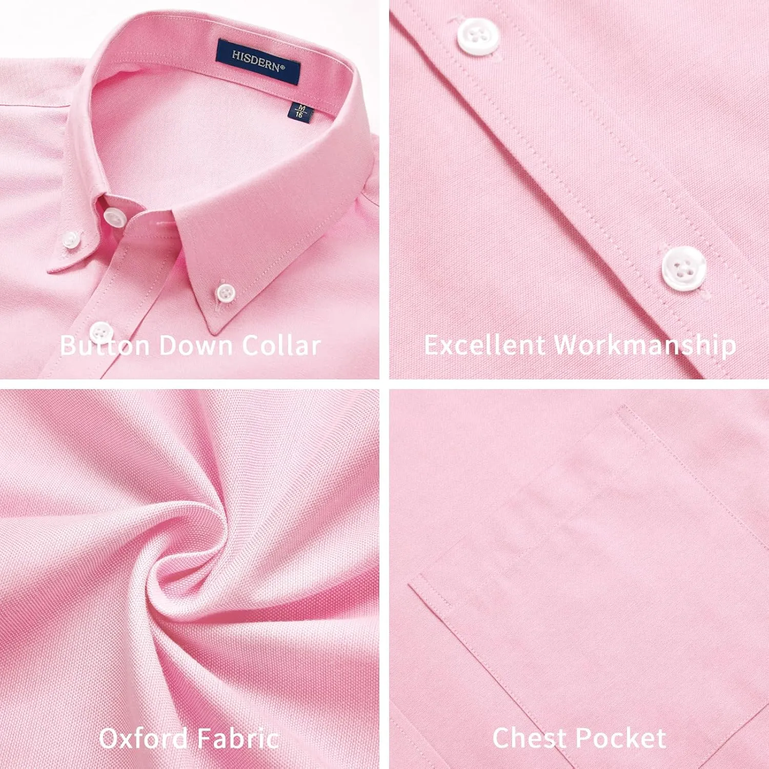 HISDERN Mens Dress Shirts Short Sleeve Button Down Casual Shirt Business Oxford Collar Formal Shirt with Pocket for Men