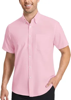 HISDERN Mens Dress Shirts Short Sleeve Button Down Casual Shirt Business Oxford Collar Formal Shirt with Pocket for Men