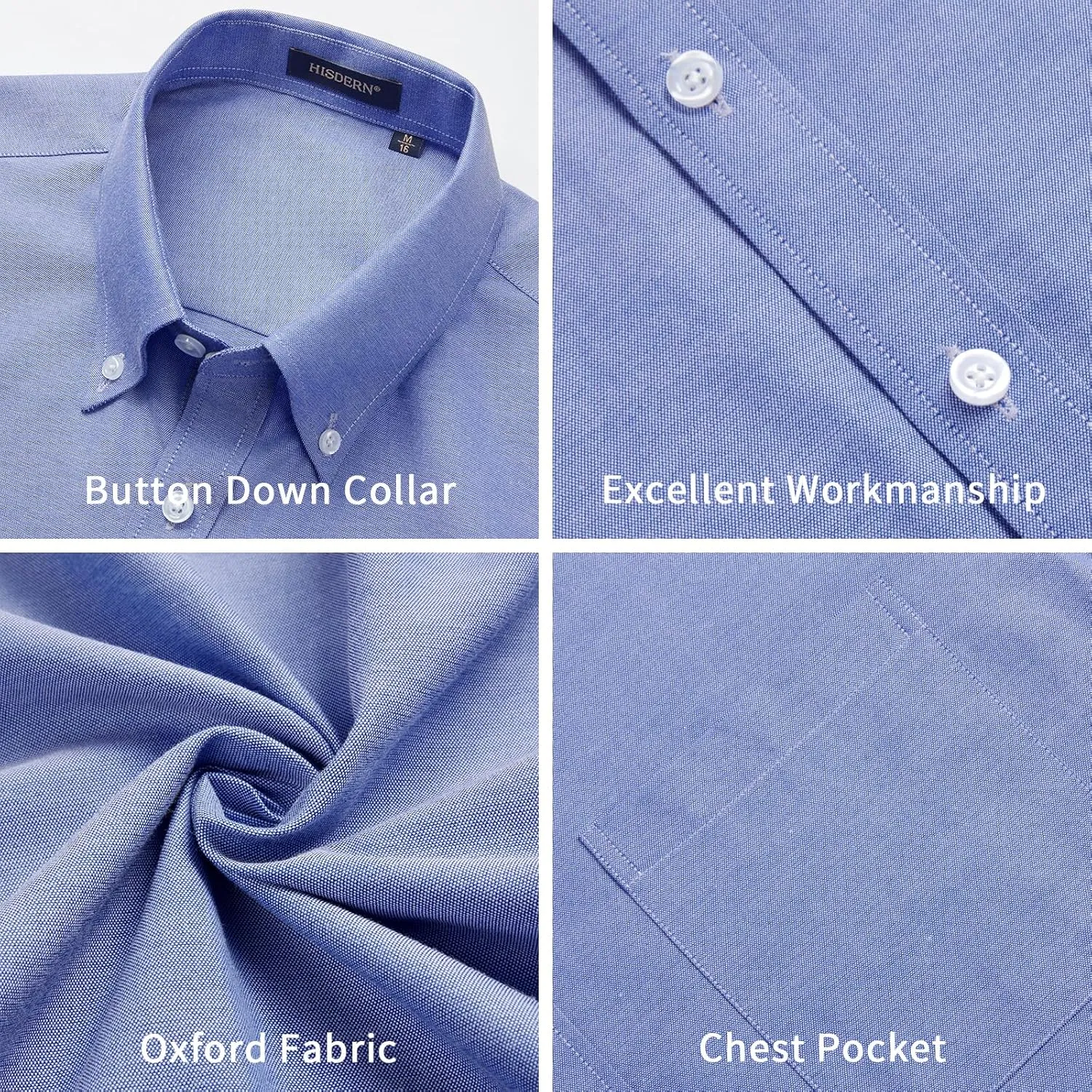 HISDERN Mens Dress Shirts Short Sleeve Button Down Casual Shirt Business Oxford Collar Formal Shirt with Pocket for Men