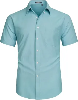 HISDERN Mens Dress Shirts Short Sleeve Button Down Casual Shirt Business Oxford Collar Formal Shirt with Pocket for Men