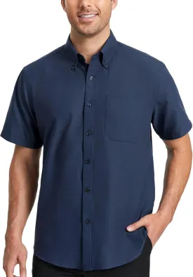 HISDERN Mens Dress Shirts Short Sleeve Button Down Casual Shirt Business Oxford Collar Formal Shirt with Pocket for Men