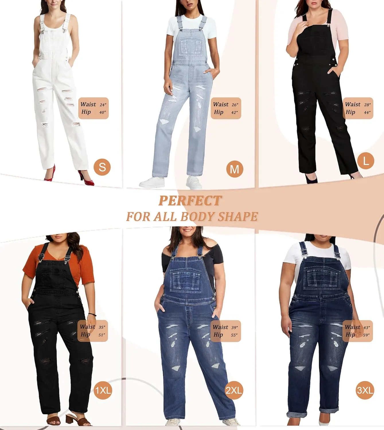 Hybrid & Company Womens Casual Destructed Adjustable Denim Jumpsuit Stretch Overalls Jeans Pants