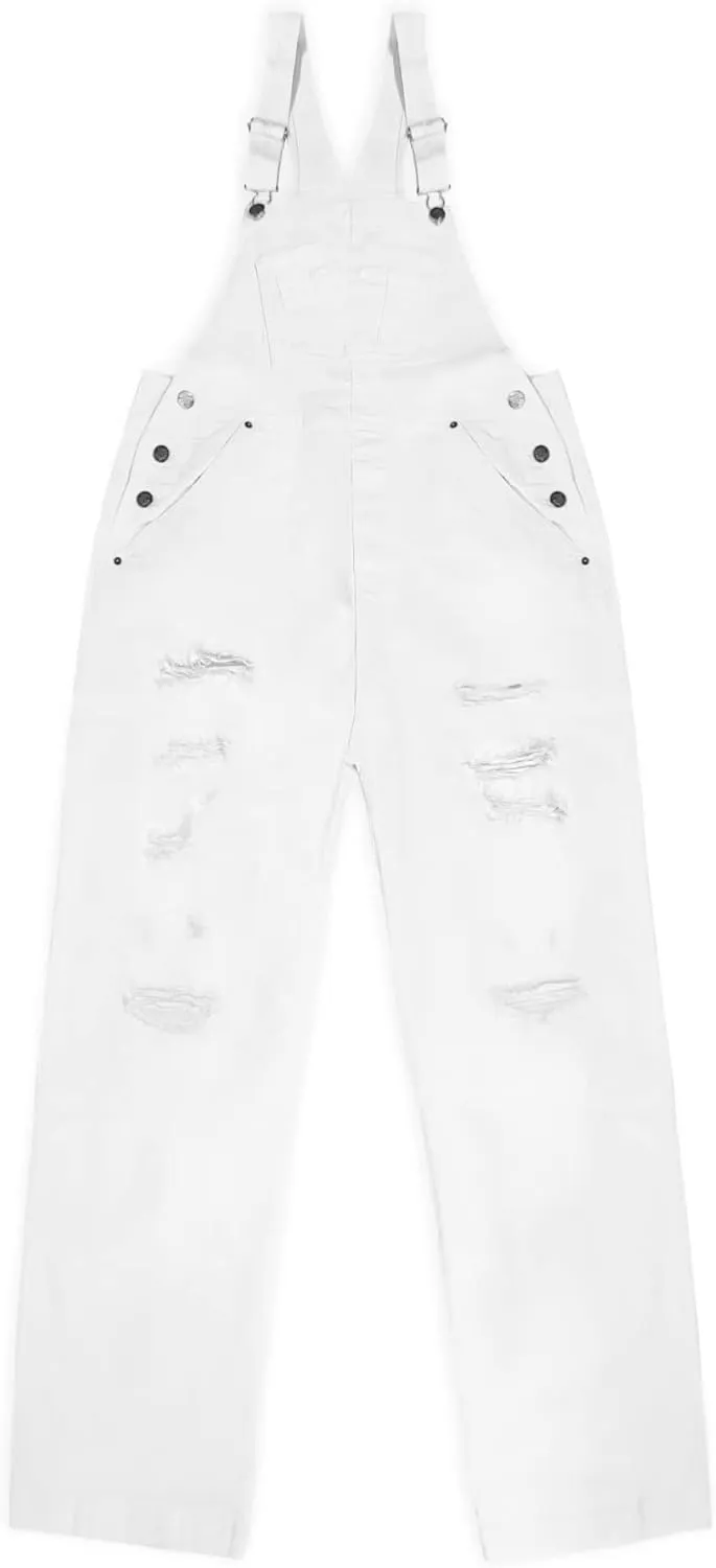 Hybrid & Company Womens Casual Destructed Adjustable Denim Jumpsuit Stretch Overalls Jeans Pants