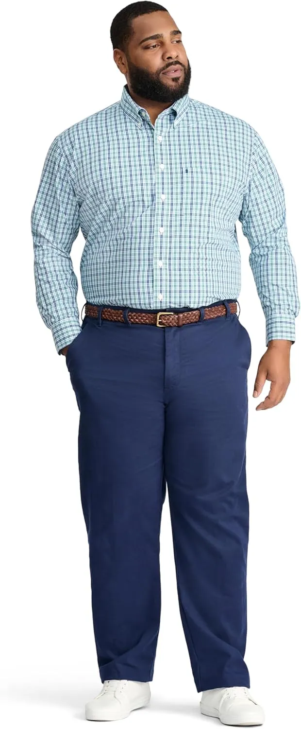 IZOD Men's Big and Tall Performance Comfort Long Sleeve Plaid Button Down
