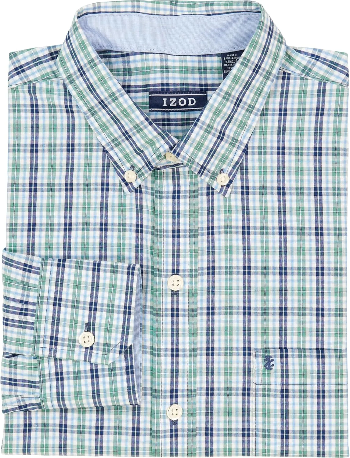 IZOD Men's Big and Tall Performance Comfort Long Sleeve Plaid Button Down