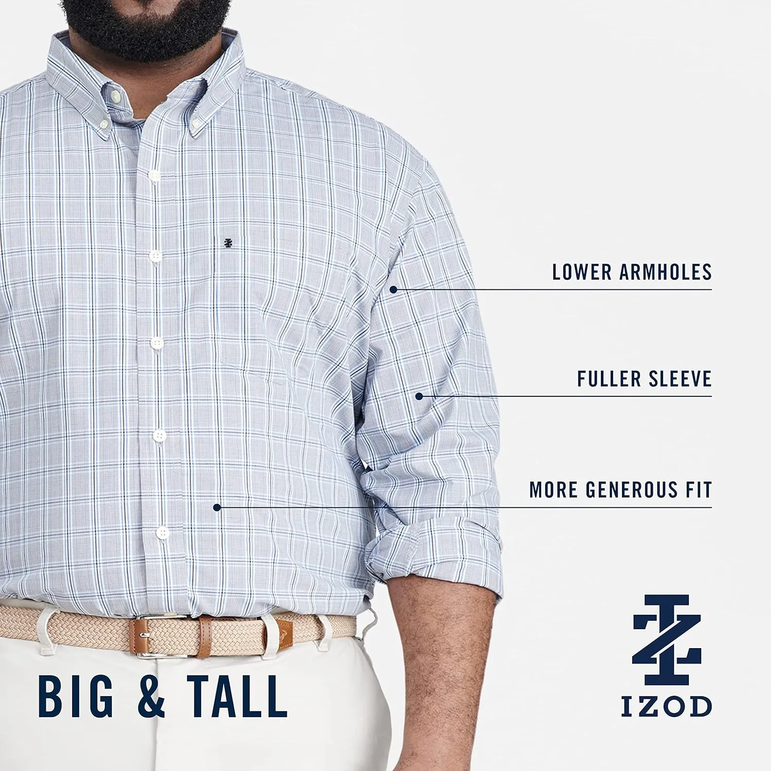 IZOD Men's Big and Tall Performance Comfort Long Sleeve Plaid Button Down