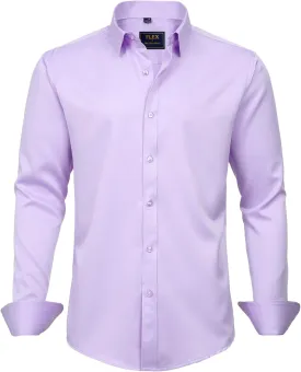 J.VER Men's Dress Shirts Solid Long Sleeve Stretch Wrinkle-Free Formal Shirt Business Casual Button Down Shirts