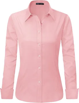 J.VER Womens Dress Shirts Long Sleeve Button Down Shirts Wrinkle-Free Solid Work Blouse