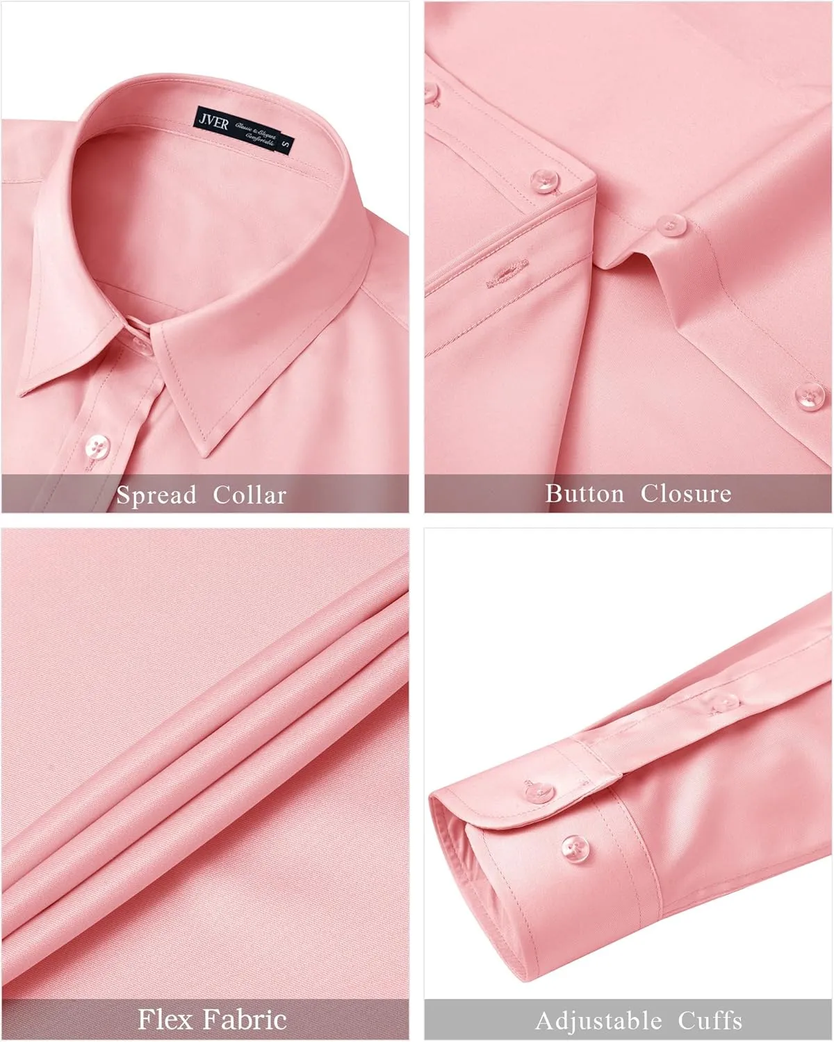J.VER Womens Dress Shirts Long Sleeve Button Down Shirts Wrinkle-Free Solid Work Blouse