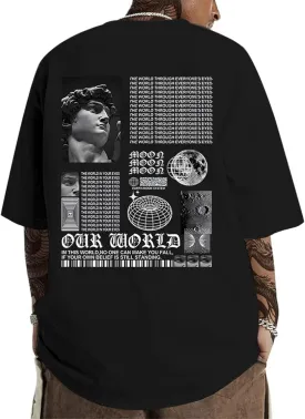Kelxjia Men Oversized Graphic Tees Vintage Shirts Baggy Y2k Cotton T Shirts Harajuku Streetwear Summer Casual 90s Top Tshirt