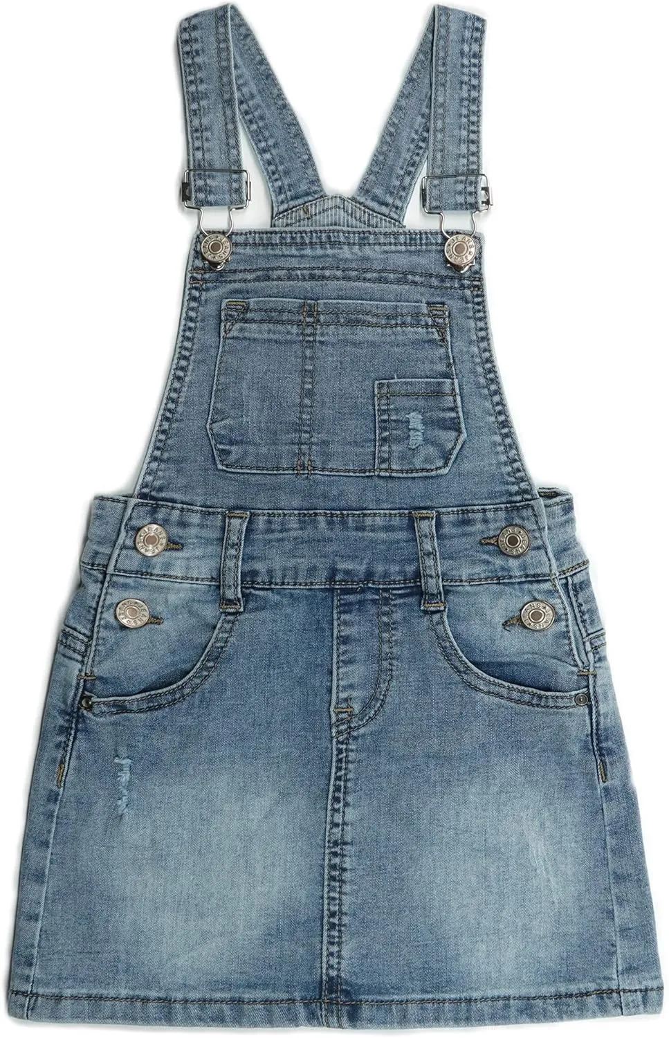 KIDSCOOL SPACE Baby Little Girls Denim Skirt,Ripped Soft Strechy Girls Summer Jeans Overalls Dress
