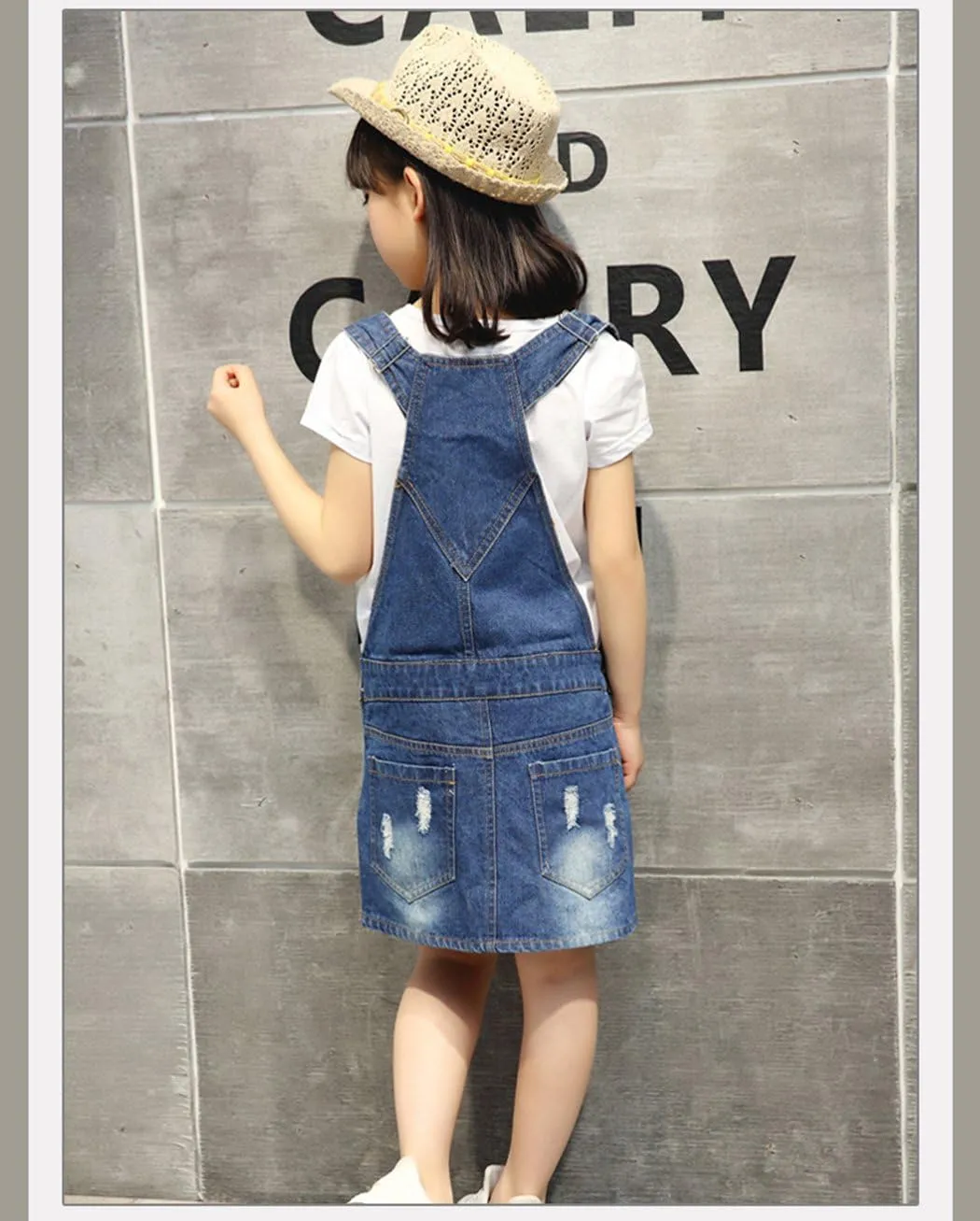 KIDSCOOL SPACE Girls Denim Overall Dress,Ripped Jeans Jumper