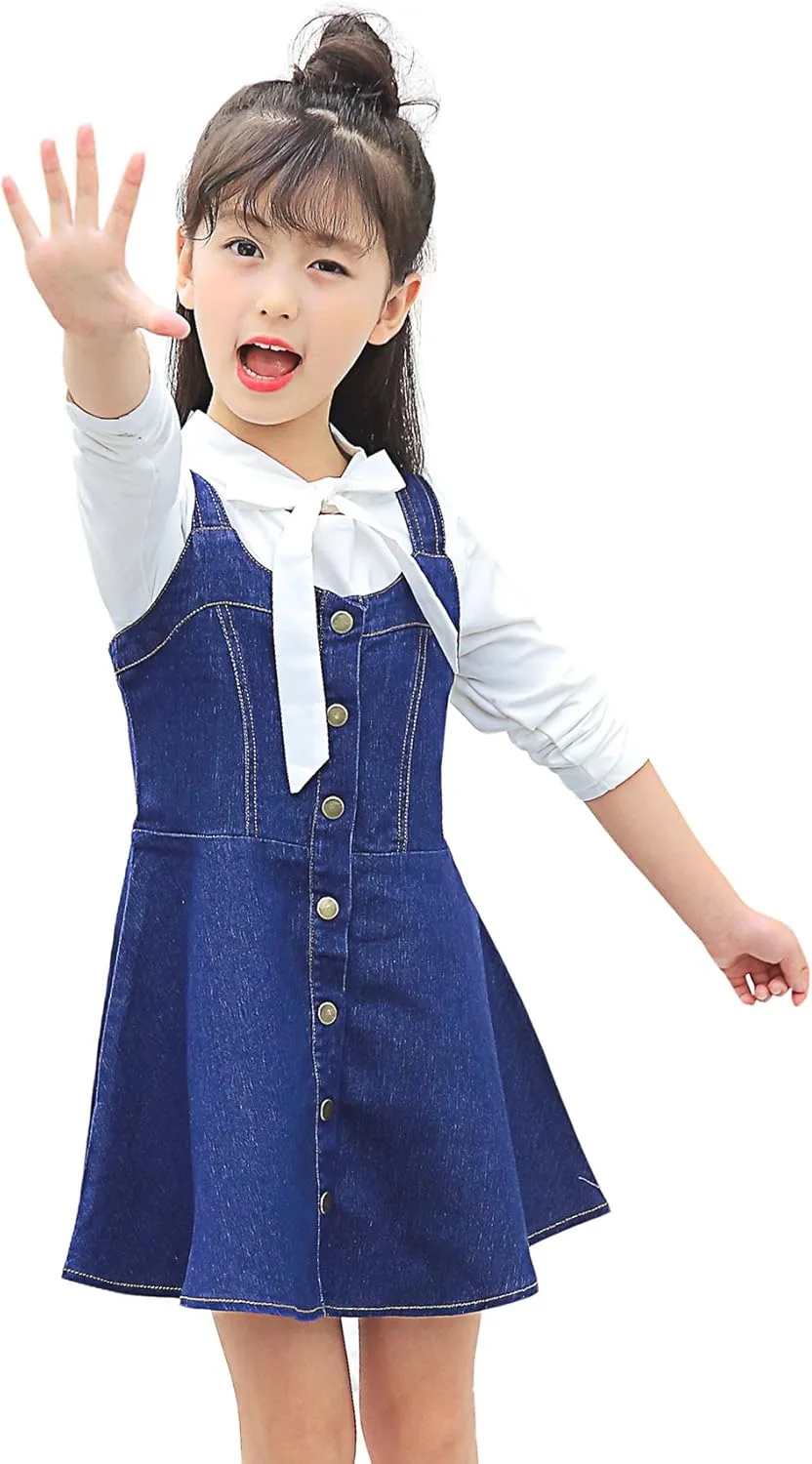 KIDSCOOL SPACE Girls Denim Overall Dress,Ripped Jeans Jumper