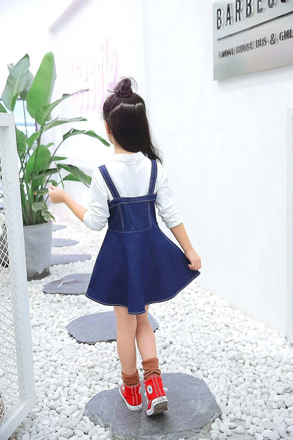 KIDSCOOL SPACE Girls Denim Overall Dress,Ripped Jeans Jumper