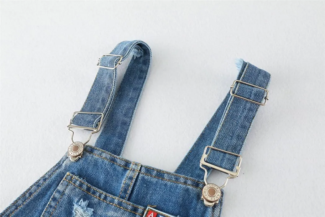 KIDSCOOL SPACE Girls Denim Overall Dress,Ripped Jeans Jumper