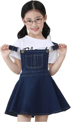 KIDSCOOL SPACE Girls Denim Skirts,Little Big Girls Soft Stretchy Jeans Overall Dress
