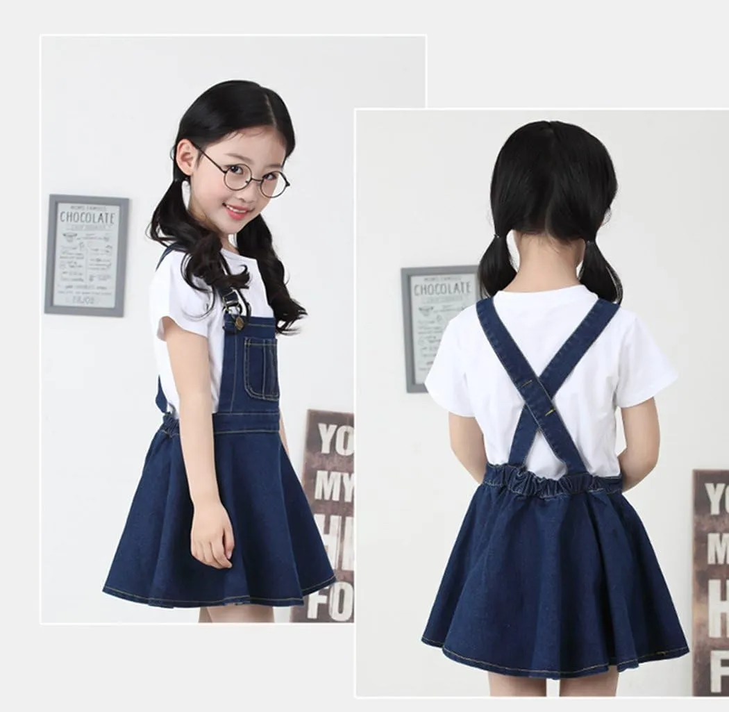 KIDSCOOL SPACE Girls Denim Skirts,Little Big Girls Soft Stretchy Jeans Overall Dress
