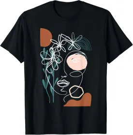 Line Art Face Abstract Art One Line Minimal T-Shirt