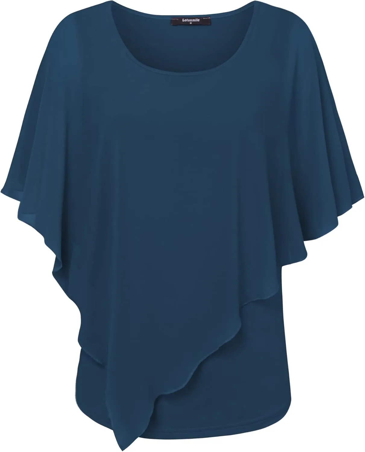 Lotusmile Women's Lightweight Flowy Shirt Double-Layered Printed Chiffon Poncho Blouse Top