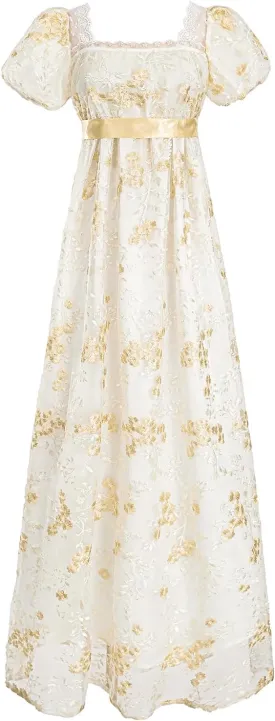 LTAKK Regency Dress Women Regency Costume Empire Waist Dresses Tea Party Victorian Gown Embroidery