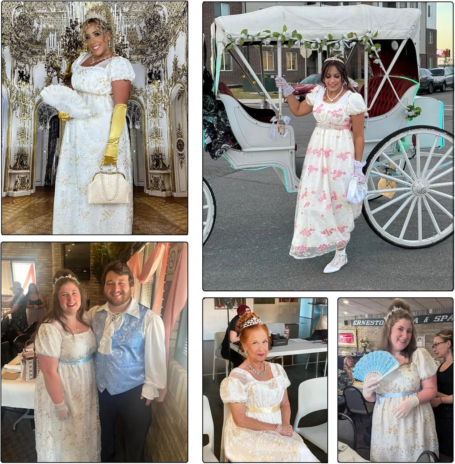 LTAKK Regency Dress Women Regency Costume Empire Waist Dresses Tea Party Victorian Gown Embroidery