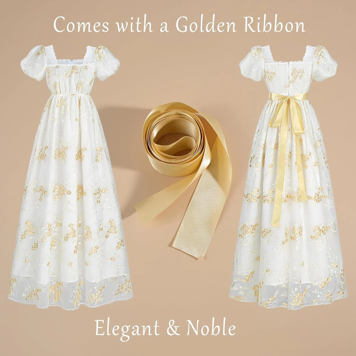 LTAKK Regency Dress Women Regency Costume Empire Waist Dresses Tea Party Victorian Gown Embroidery