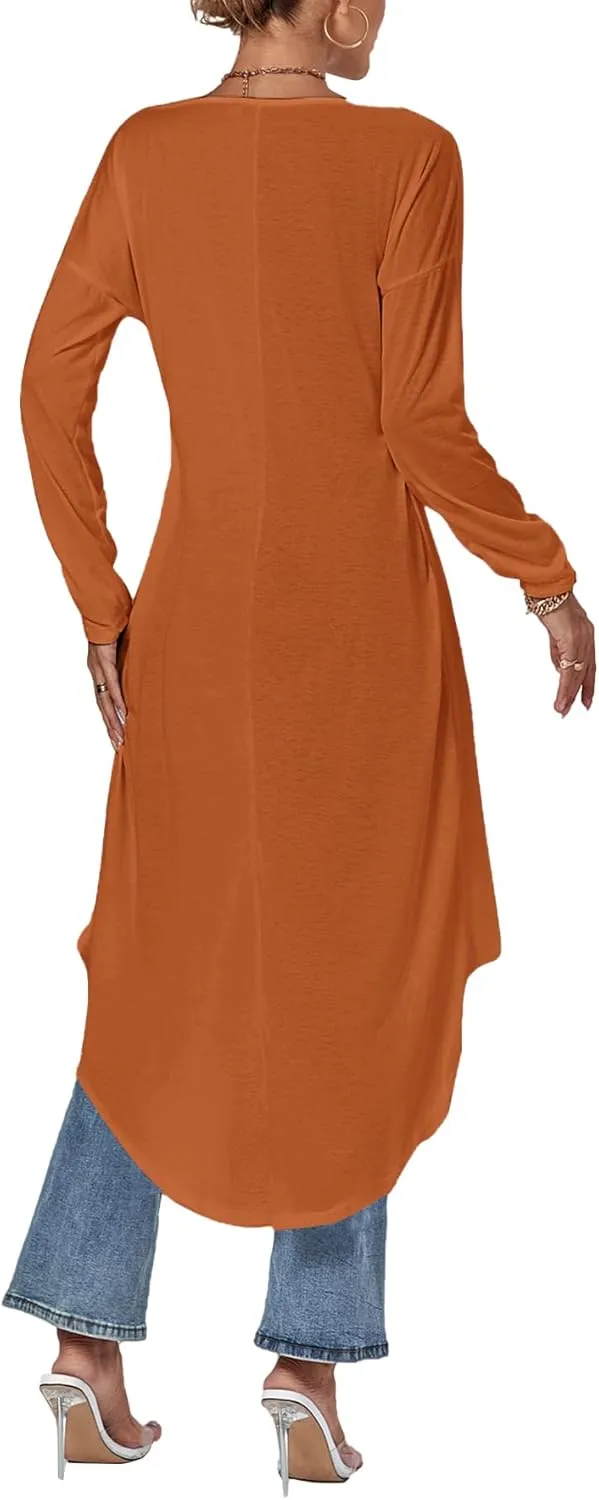 LYANER Women's High Low Hem Split Wrap Front Long Sleeve Tunic Long Shirt Blouse Top