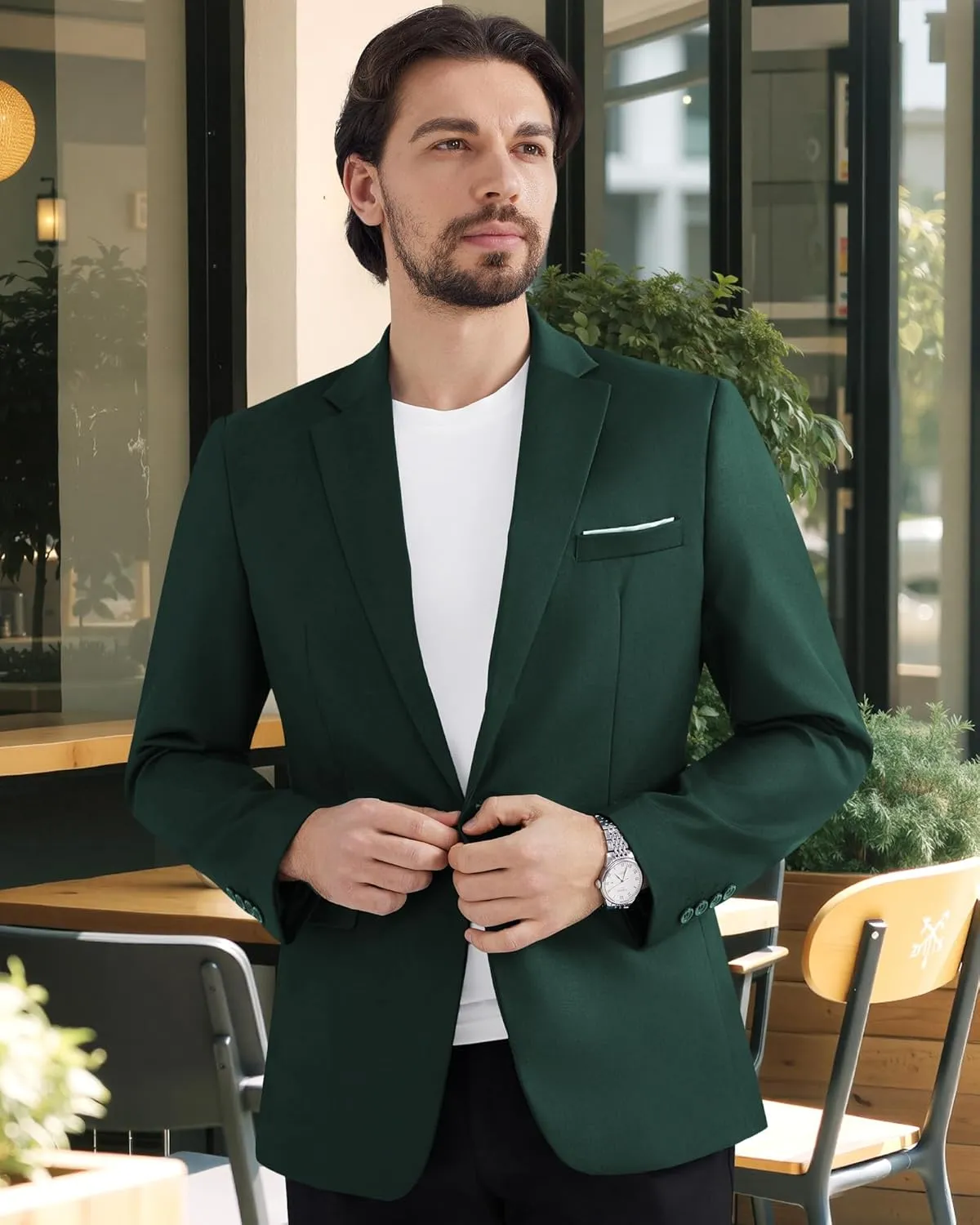 MAGE MALE Men's One Button Blazer Casual Solid Color Suit Jacket Slim Fit Lightweight Sport Coats Blazers