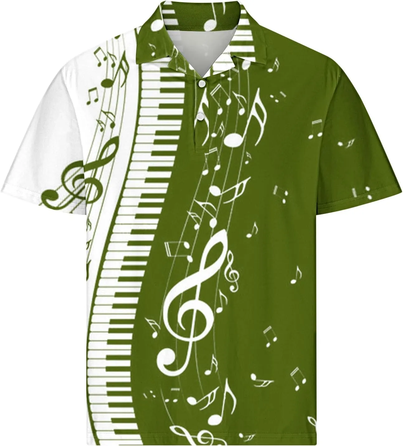 Men Short Sleeve Button Polo Shirts Stylish Casual Piano Music Printed Golf T-Shirt Summer Casual Music Festival Tops
