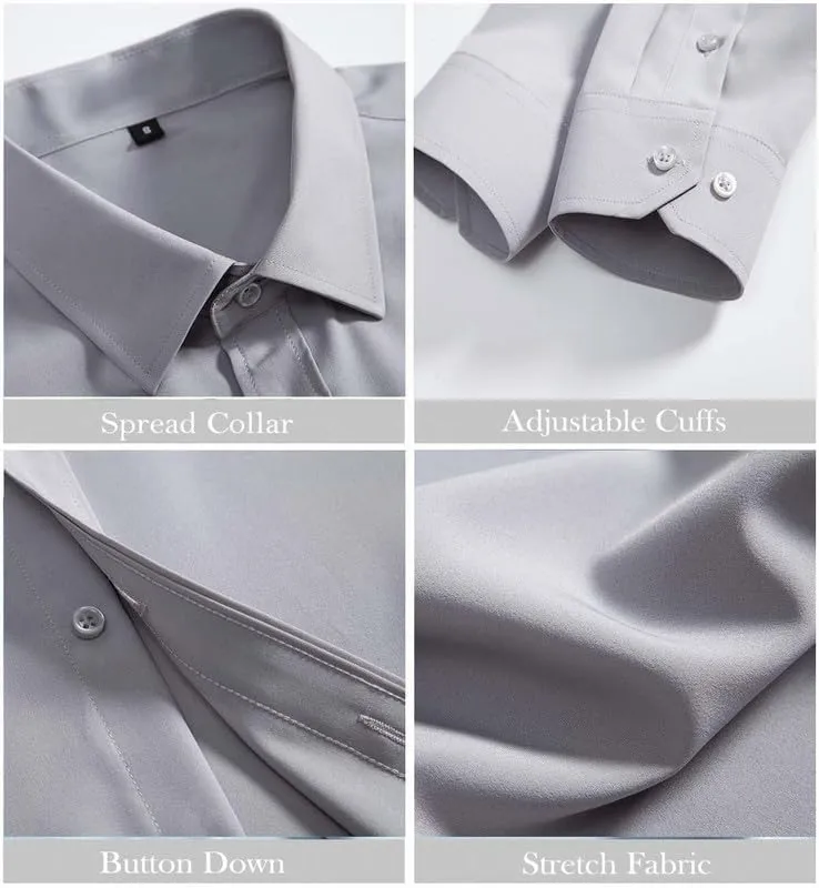 Mens Dress Shirts Stretch Slim Fit Long Sleeve Dress Shirts for Men Casual Business Regualr Fit Button Down Shirt