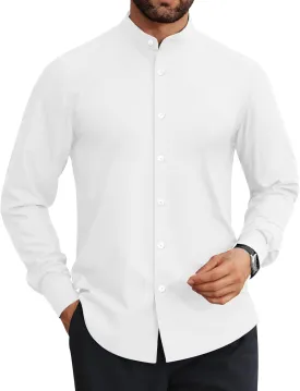 Mens Dress Shirts Wrinkle Free Dress Shirts for Men Long Sleeve Button Down Shirts Banded Collar Shirts
