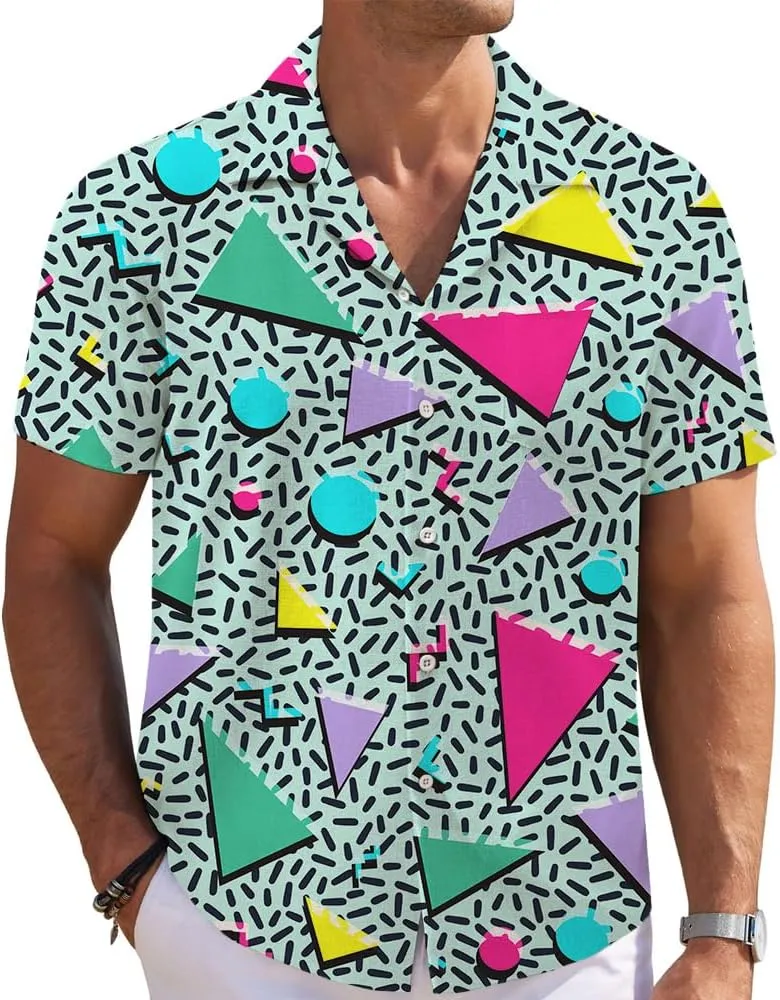 Mens Funny Hawaiian Shirts 3D Graphic Button Down Short Sleeve Tropical Holiday Beach Aloha Shirt