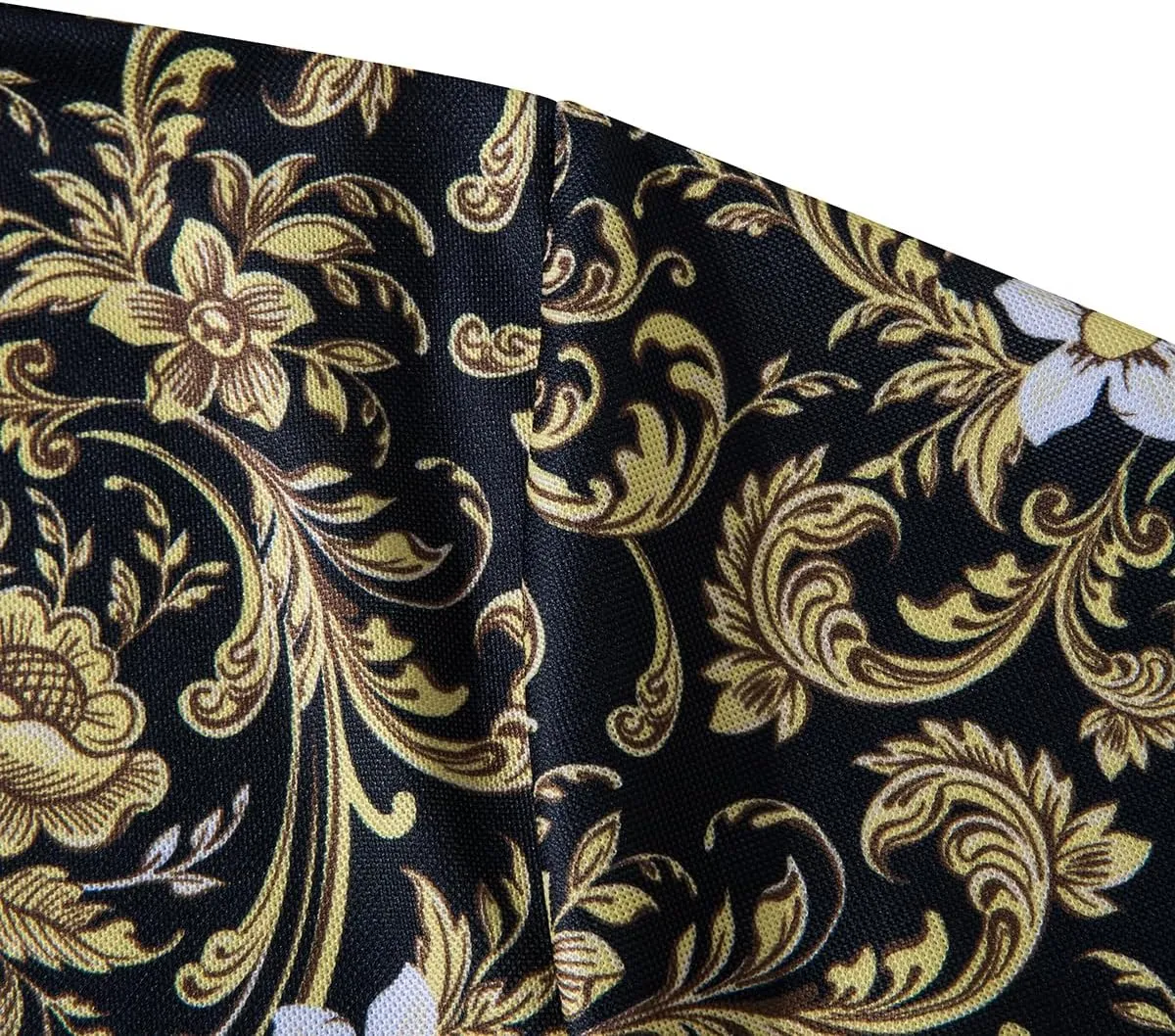 Mens Luxury Polo Shirts Black Gold Short Sleeve Baroque Chain Print Casual Wicking Golf Flower T-Shirt