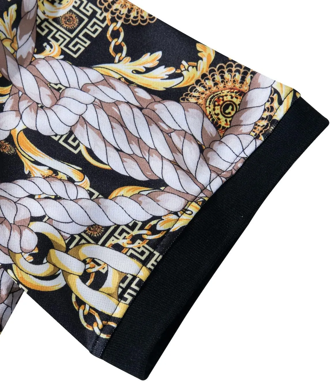 Mens Luxury Polo Shirts Black Gold Short Sleeve Baroque Chain Print Casual Wicking Golf Flower T-Shirt