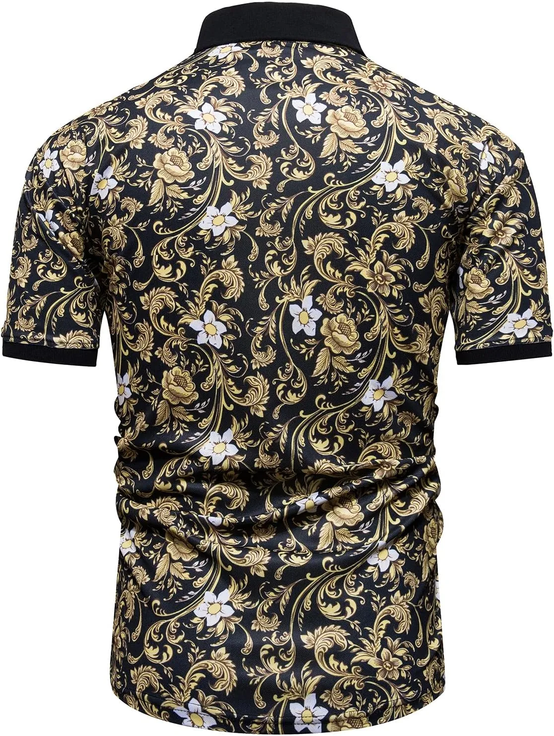 Mens Luxury Polo Shirts Black Gold Short Sleeve Baroque Chain Print Casual Wicking Golf Flower T-Shirt