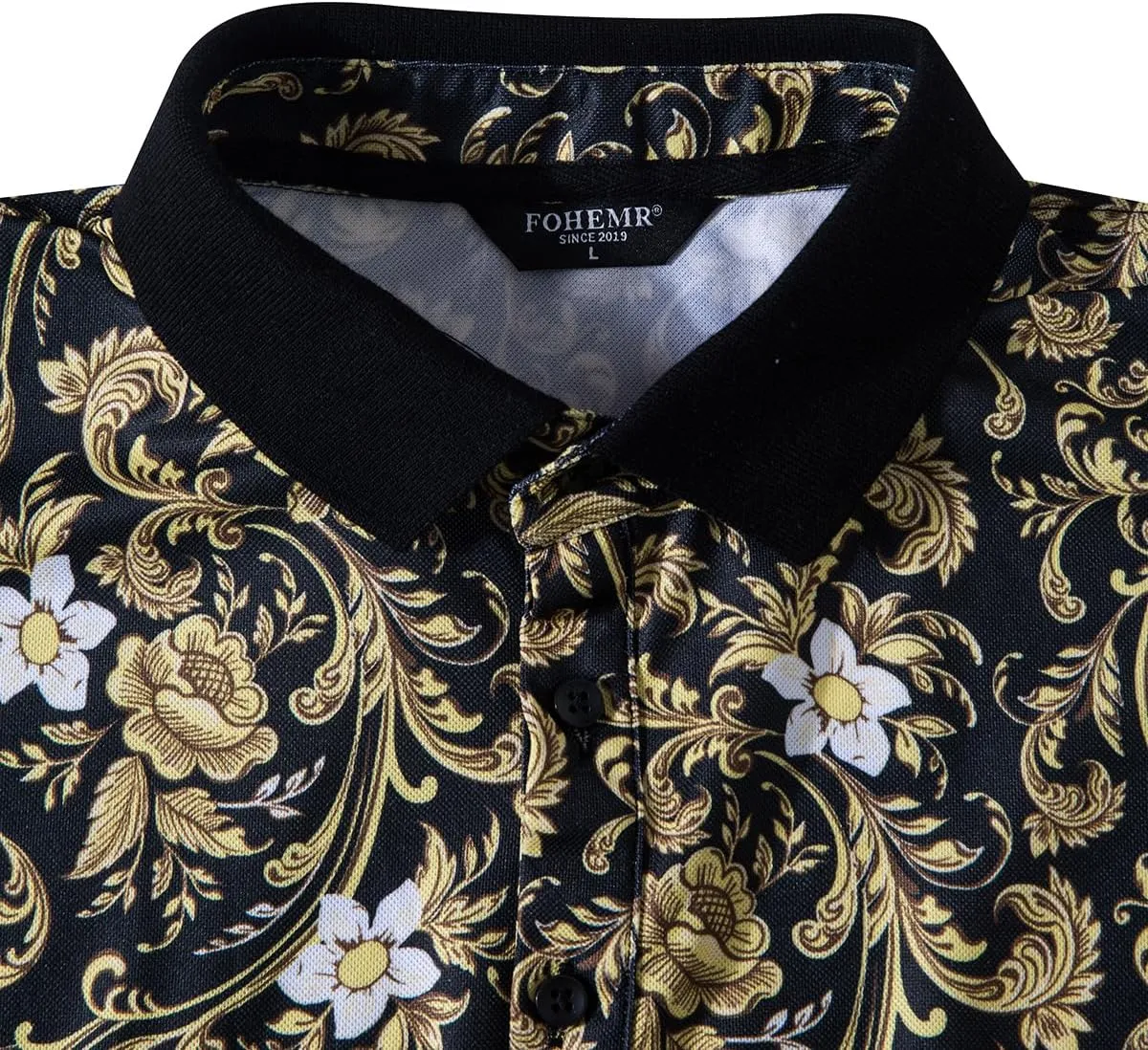 Mens Luxury Polo Shirts Black Gold Short Sleeve Baroque Chain Print Casual Wicking Golf Flower T-Shirt