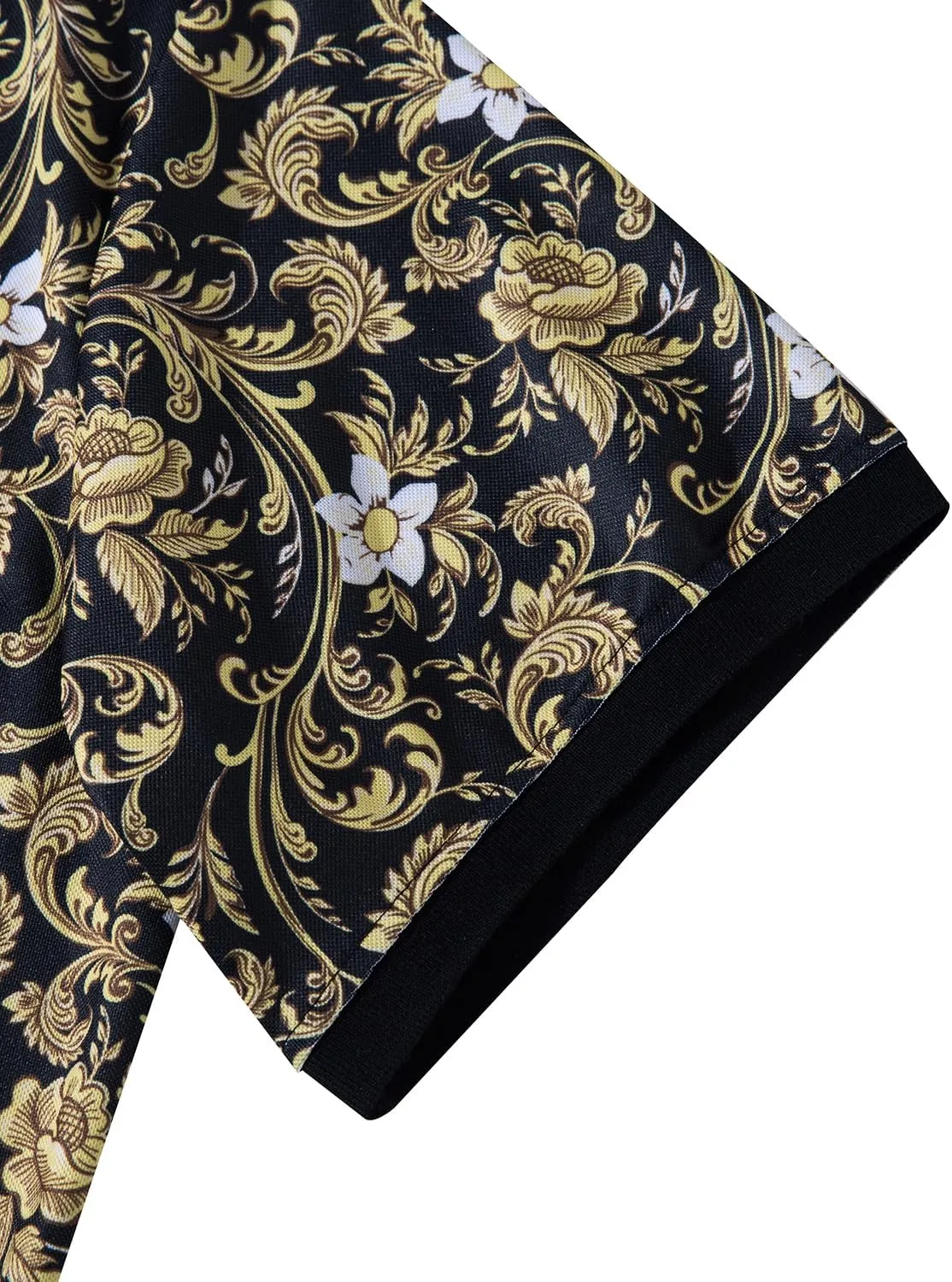 Mens Luxury Polo Shirts Black Gold Short Sleeve Baroque Chain Print Casual Wicking Golf Flower T-Shirt
