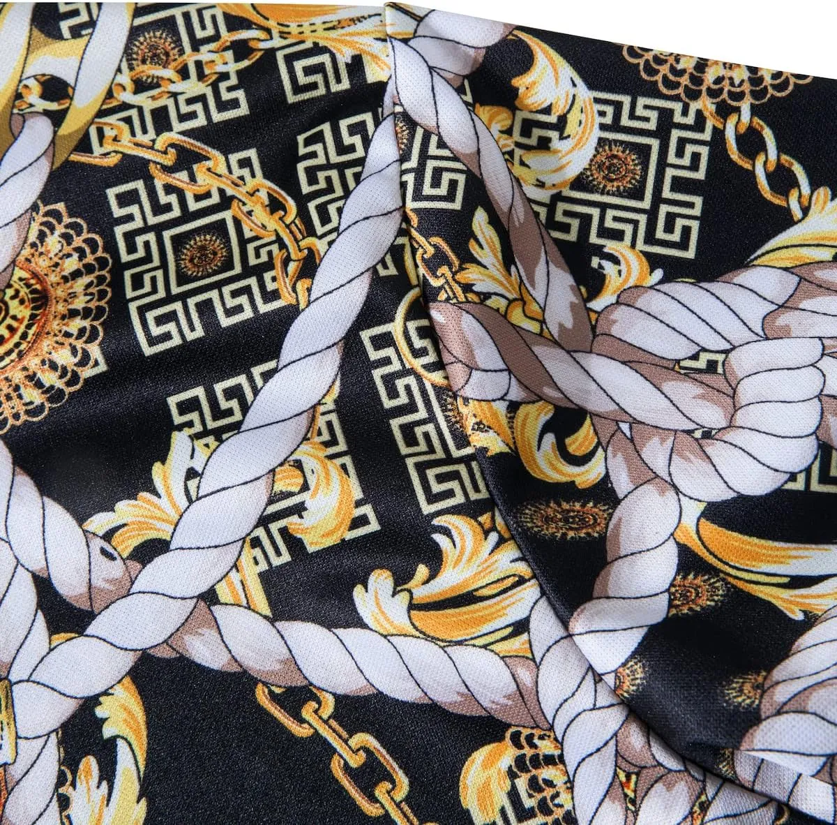 Mens Luxury Polo Shirts Black Gold Short Sleeve Baroque Chain Print Casual Wicking Golf Flower T-Shirt