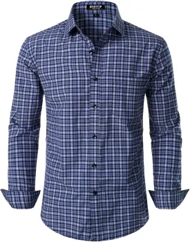Men's Transitional Weather Slim Fit Long Sleeve Button Down Shirt Business Casual Dress Shirts with Pocket