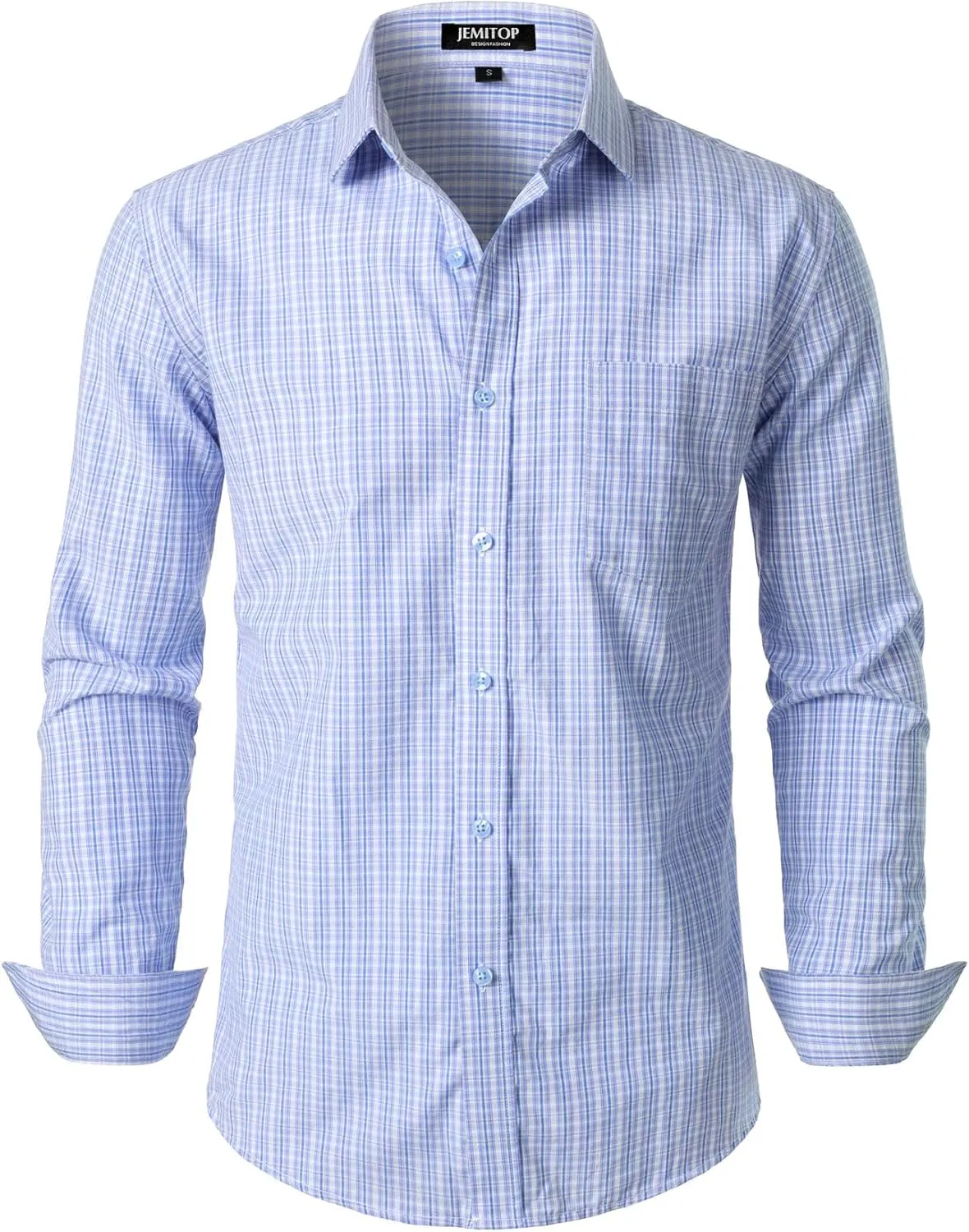 Men's Transitional Weather Slim Fit Long Sleeve Button Down Shirt Business Casual Dress Shirts with Pocket